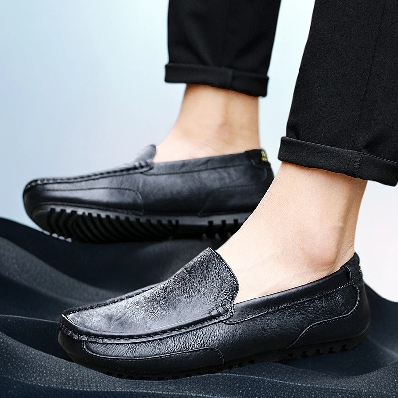 大码豆豆鞋男百搭真皮软底潮鞋新款男士懒人一脚蹬潮流休闲驾车鞋