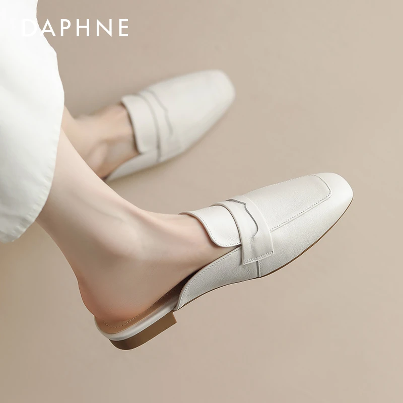 达芙妮包头半拖鞋女真皮凉鞋2025年新款夏季外穿透气穆勒鞋子女