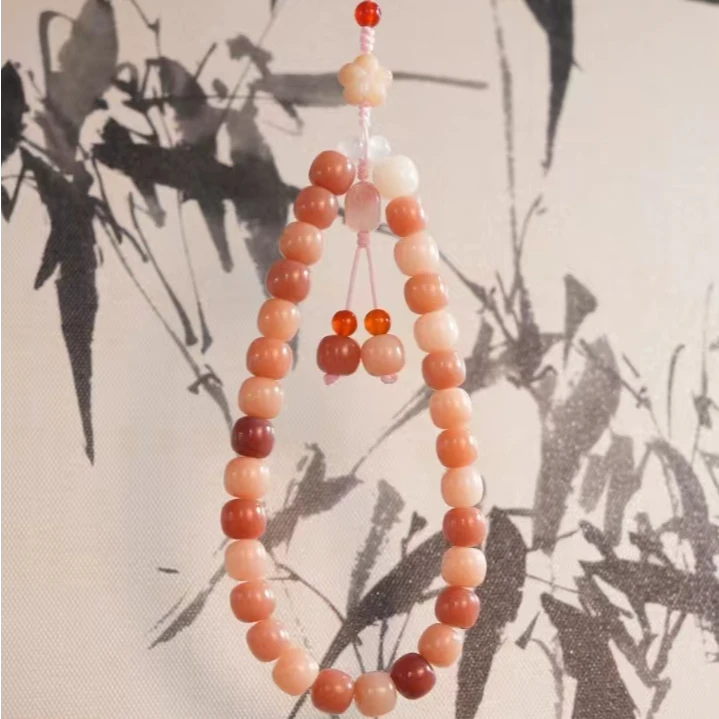 玛瑙貔貅 天然粉色菩提9*10手机链