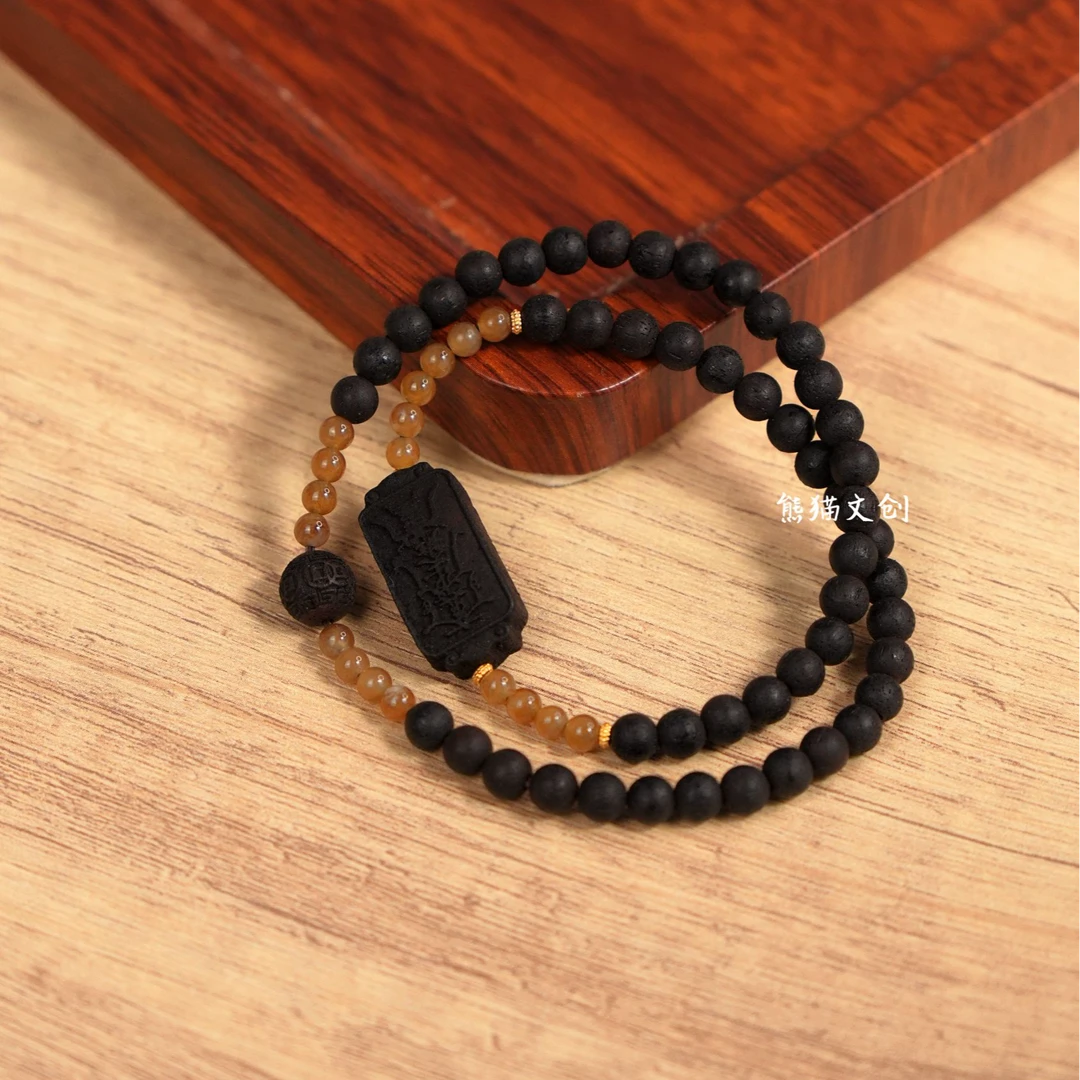 降真香且末糖玉岁岁牌双圈6mm手串