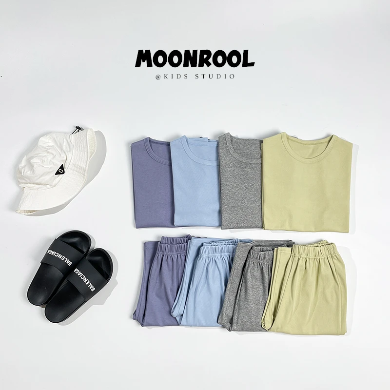 家居服男童夏装套装中袖上衣六分裤宽松童装两件套韩亲子装透气