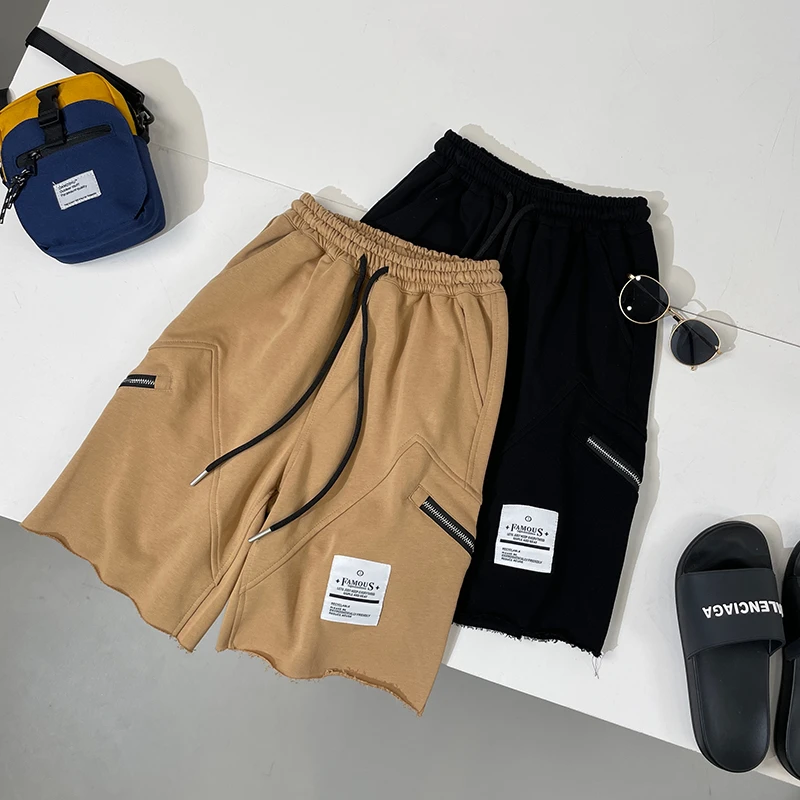 美式毛边短裤男童夏季潮牌小众设计感拉链休闲裤高街中大童裤子