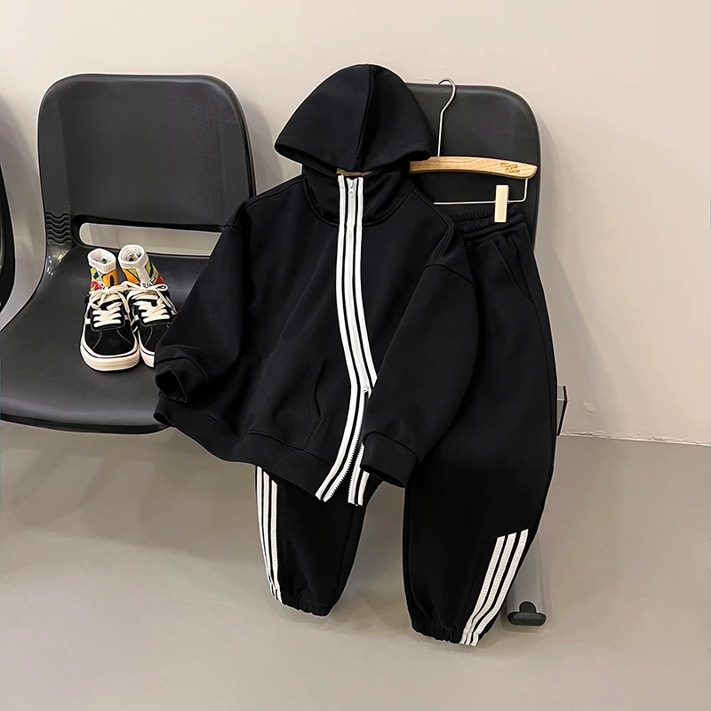 男童加绒套装冬装大童一体绒运动卫衣两件套宽松青少年装潮8-19岁