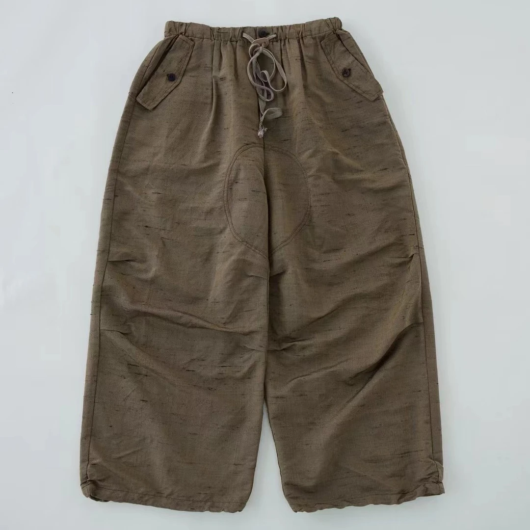 布衣家小铺子推荐～原创垒土色织柞丝工装收脚裤K2078