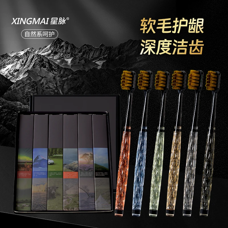 【6支礼盒装】牙刷轻奢水晶礼盒装细丝成人家庭装专用清洁力强软毛