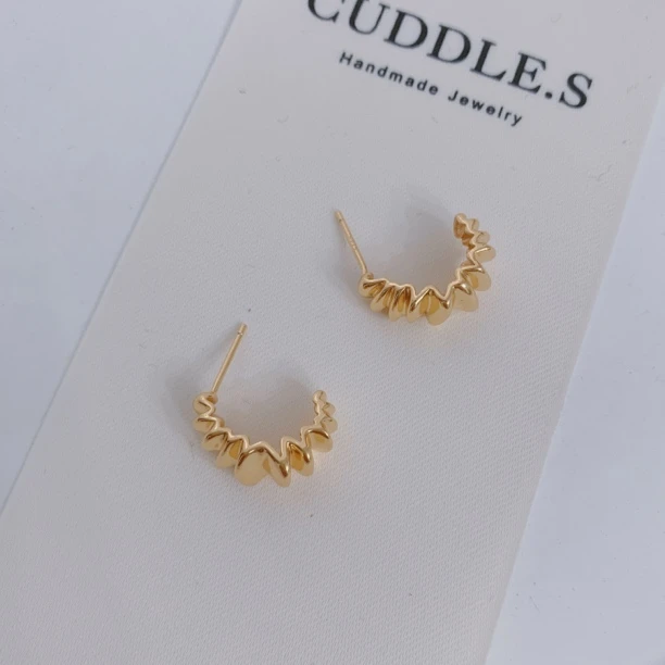 925银耳饰 Cuddle 纯银纹理耳圈半圈 时尚欧美轻奢