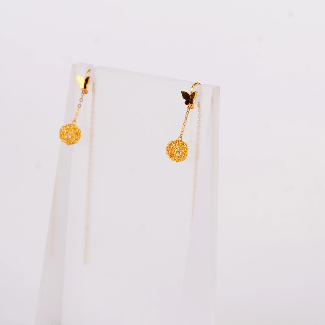 Chow Tai Seng/周大生抛光蝴蝶带绣球足金u型耳线 2.85g 108号