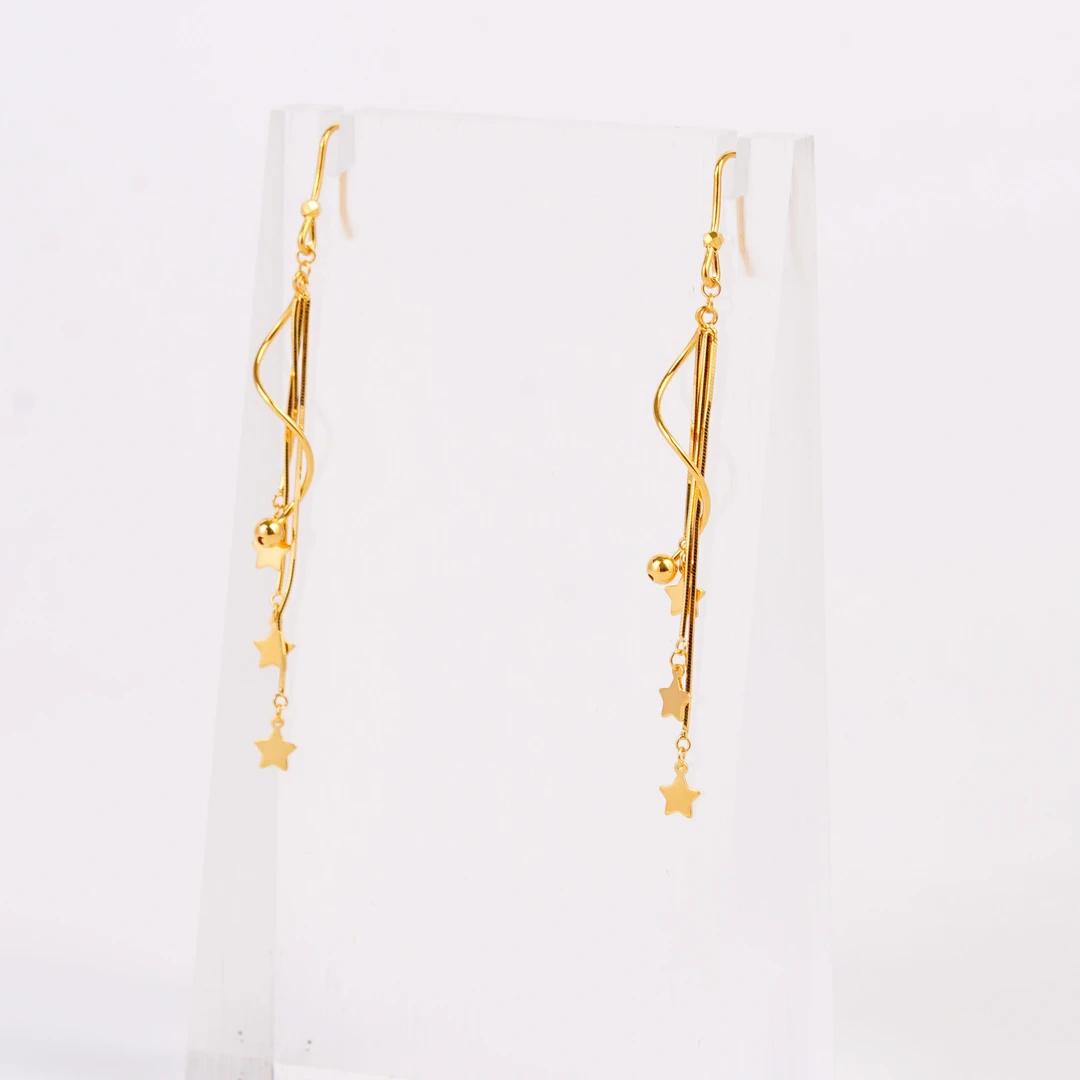 Chow Tai Seng/周大生五角星带水波纹流苏足金耳钩 3.75g 180号