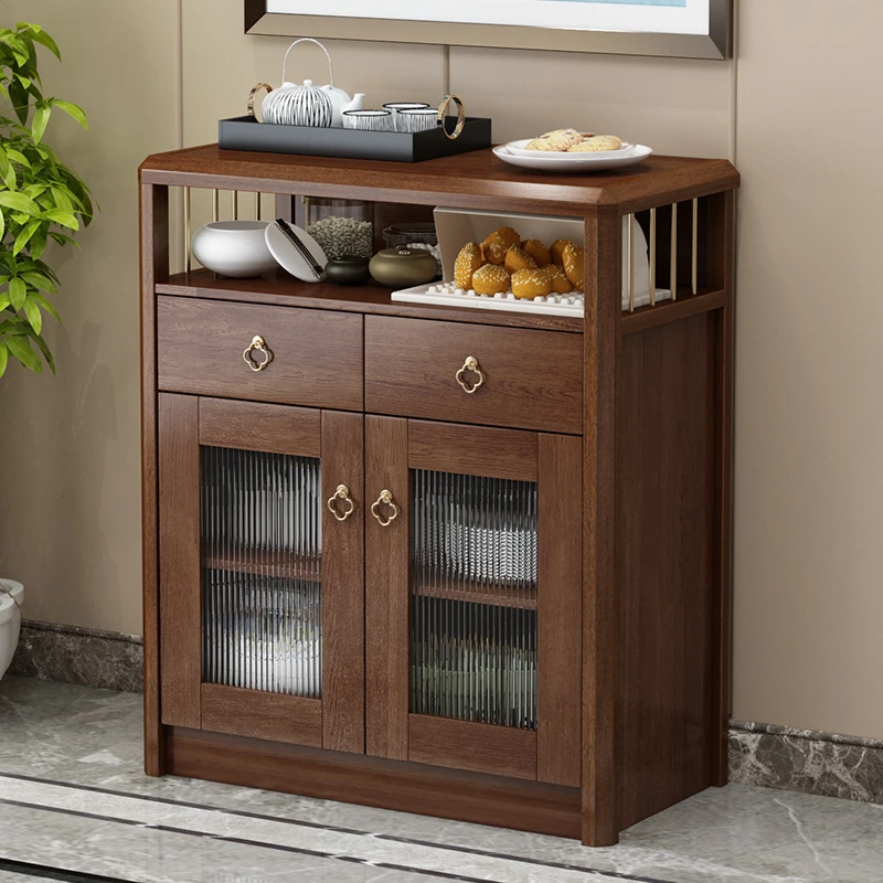 简约置物备餐柜餐厅玄关茶柜大容量新中式储物客厅实木框架餐边柜