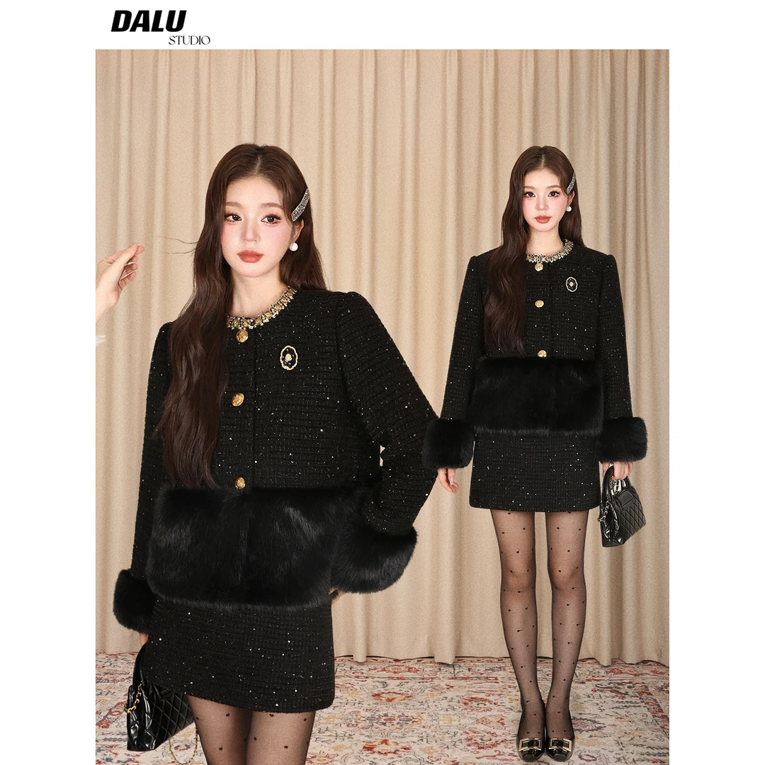 DALU 环保毛毛拼接设计 小香风短外套241105