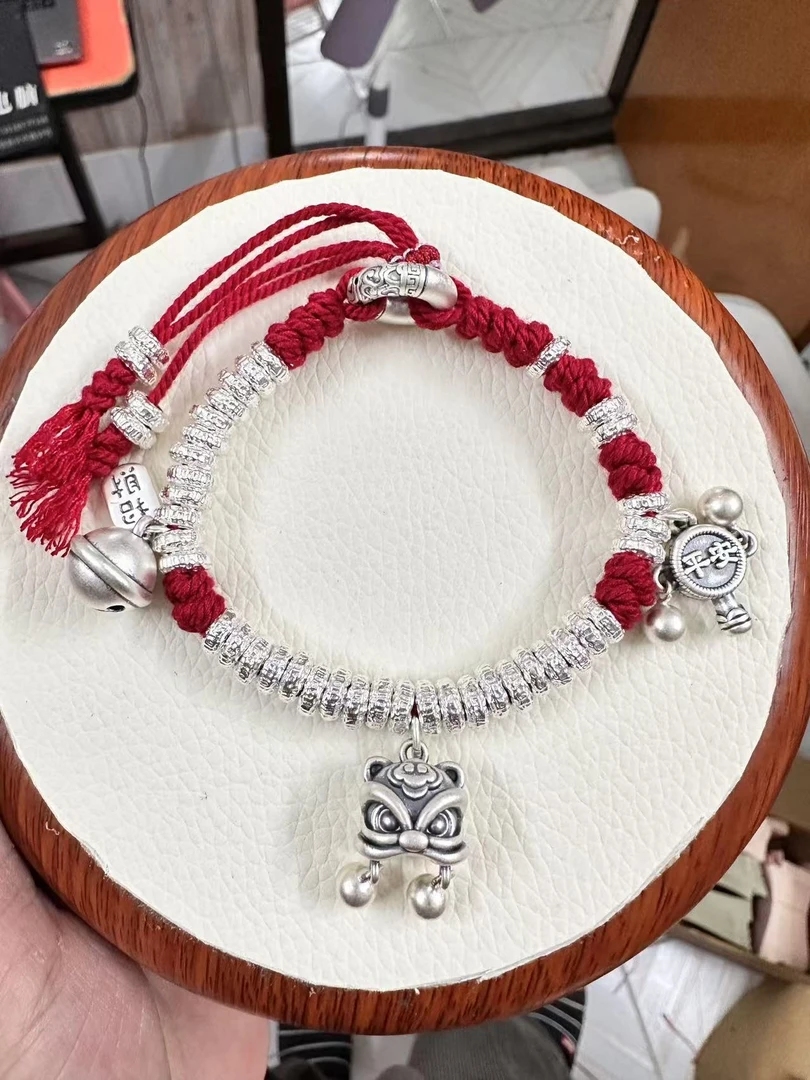 足银手链 足银999盘缠编绳手链时尚气质百搭个性手工编绳手链