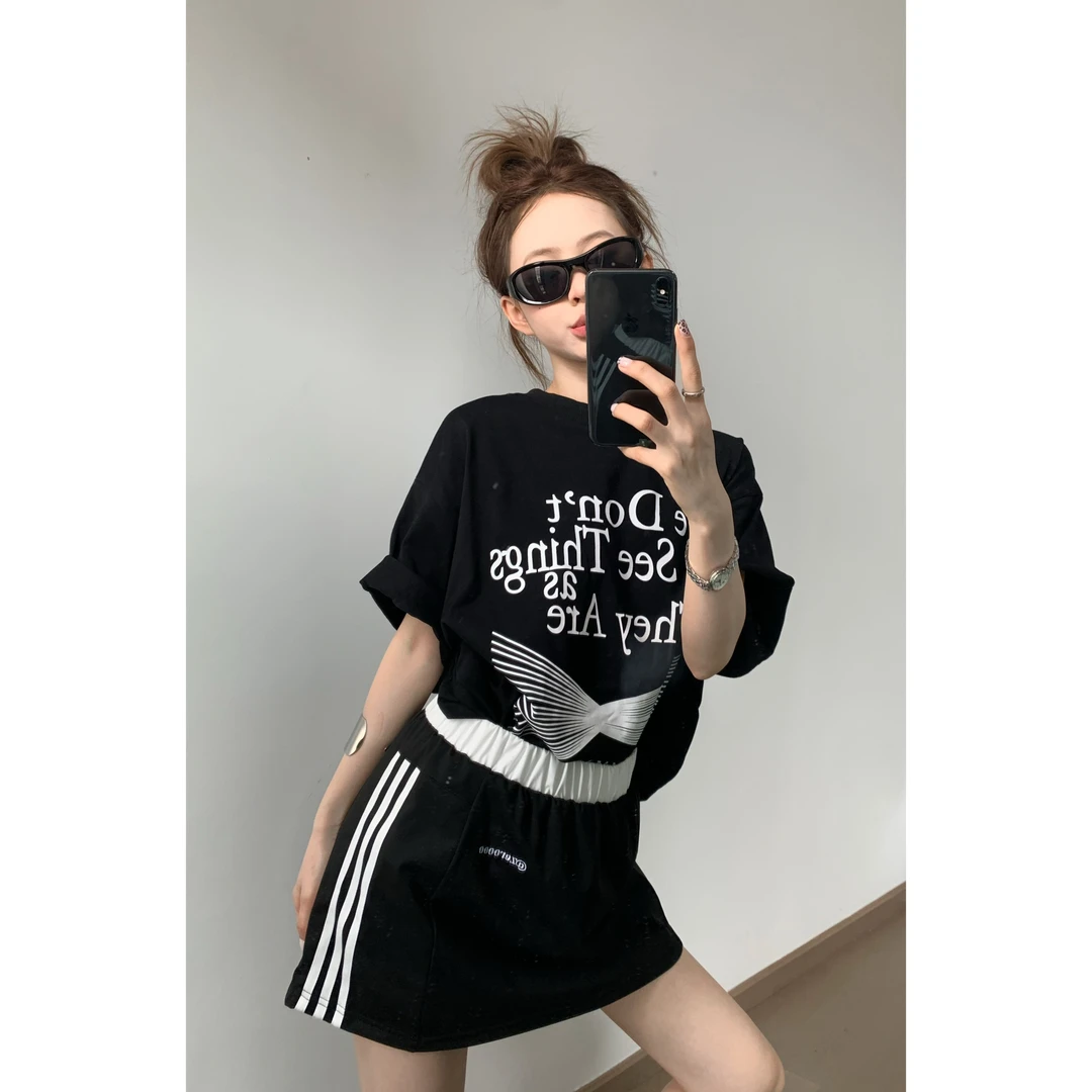 清清“No退No换”休闲百搭夏季运动风A字版短裙