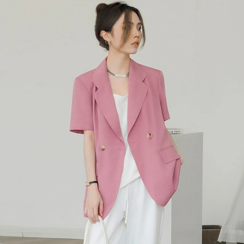 2024年新款纯色垂感短袖西装设计感气质时尚小个子西服外套女