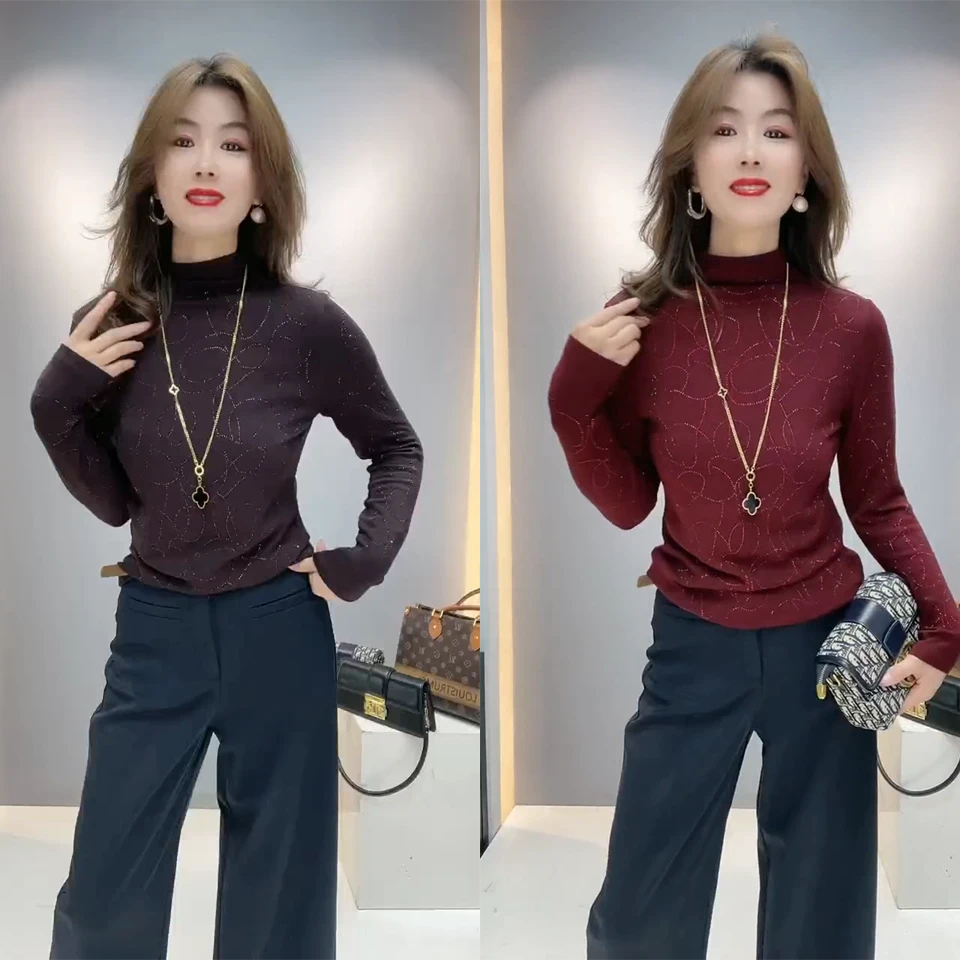 高级时尚气质半高领长袖打底衫2024秋季爆款外穿百搭显瘦韩版上衣