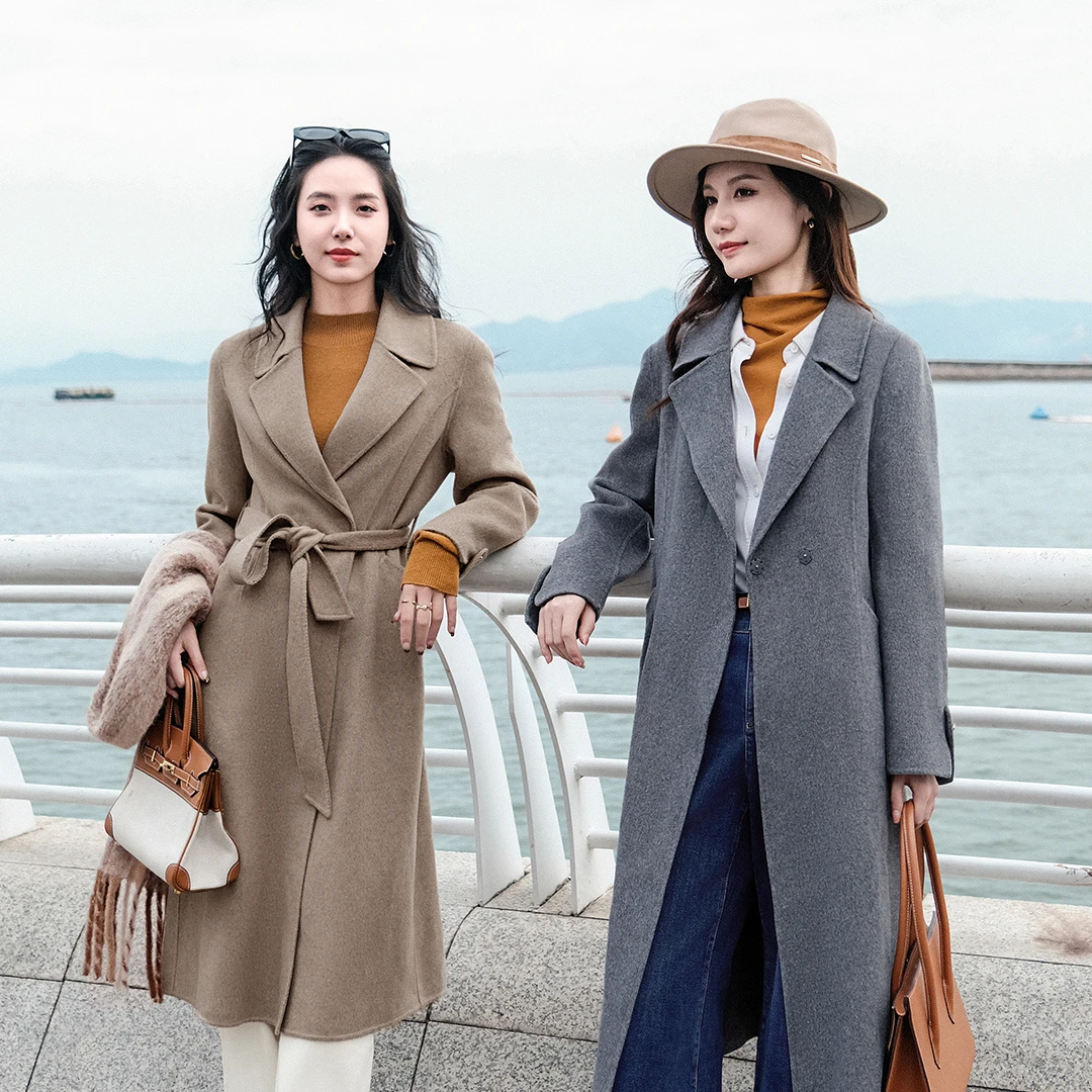 谭飞格雷大衣冬季新款感简约毛呢外套女