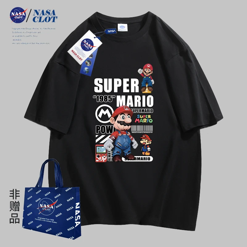 NASA联名2023夏季新款重磅纯棉休闲卡通印花男士短袖情侣同款T恤