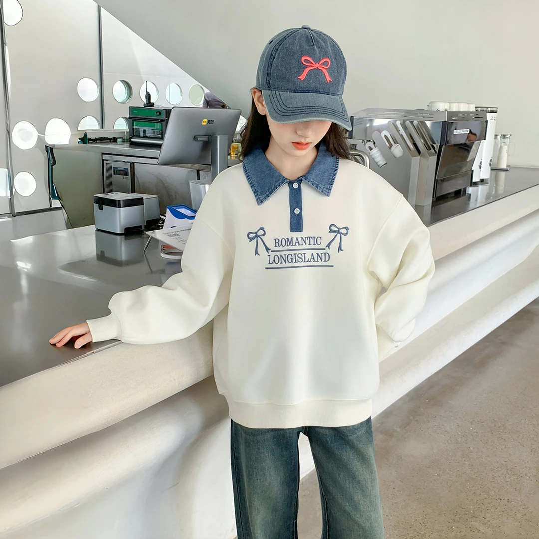 女童秋季卫衣2024新款洋气童装女大童秋款儿童假两件上衣Q61365