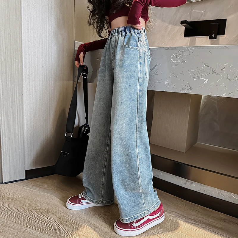 女童牛仔裤2025新款女大童直筒阔腿裤儿童裤子织里春秋童装H60476
