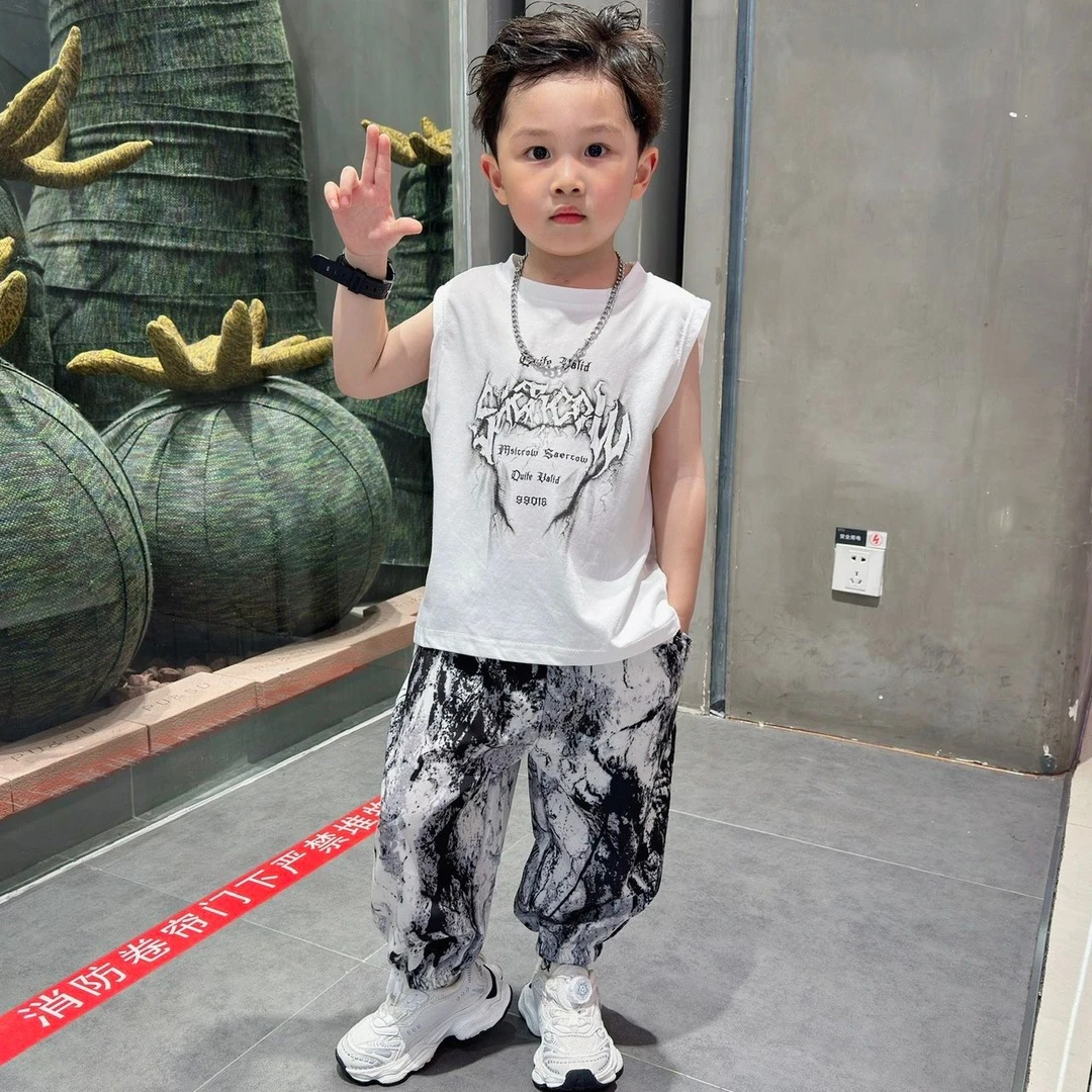 男童夏季套装2024新款潮酷儿童无袖背心夏装痞帅男宝宝防蚊裤童装