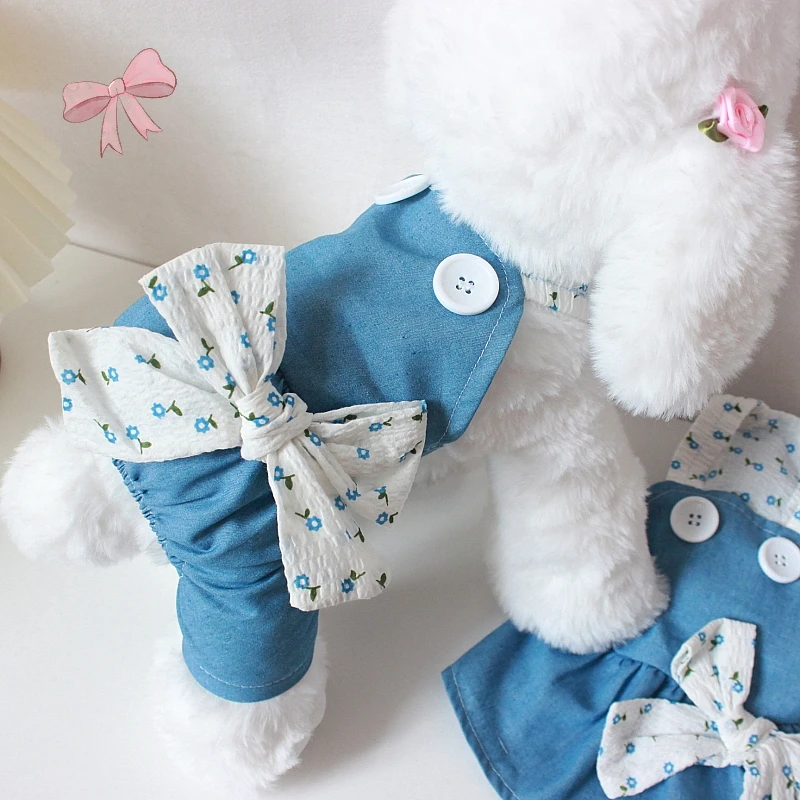 ins宠物比熊猫咪泰迪狗狗衣服春夏薄款牛仔背带情侣四脚裙子夏装