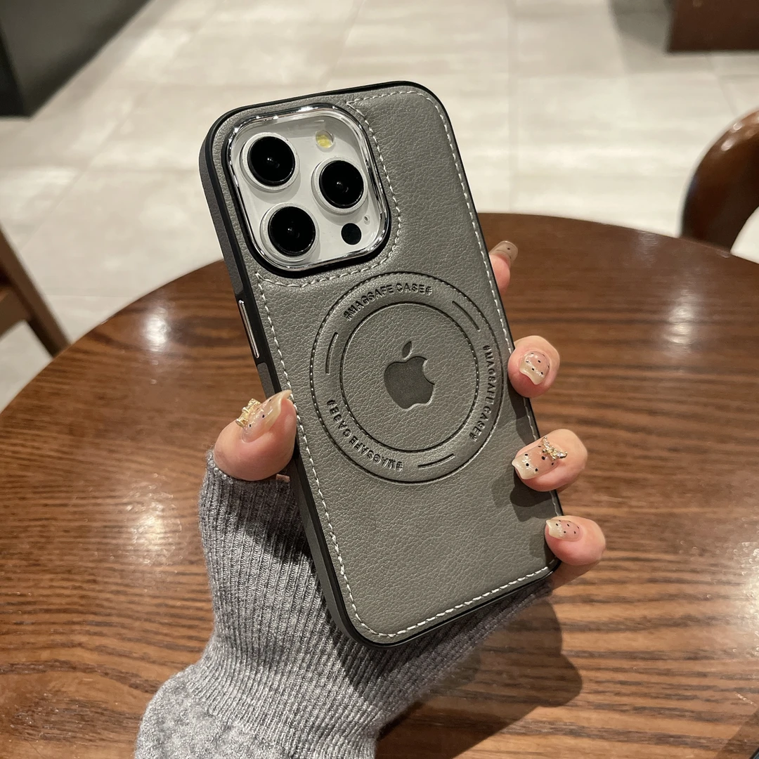 苹果15ProMax磁吸手机壳高档商务皮套iPhone14/13全包防摔高级感