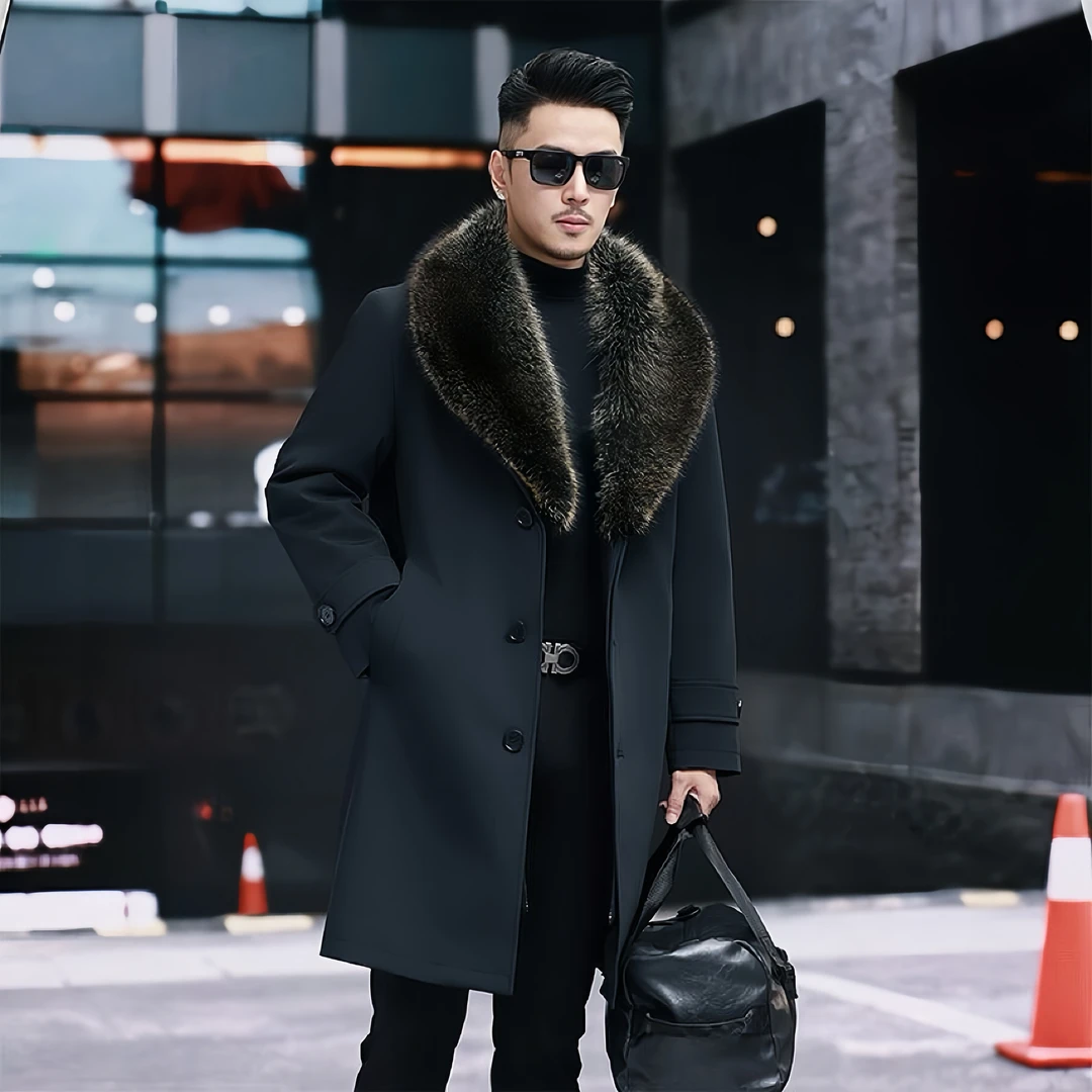 【王者风范】整貂内胆  美洲貉毛领  青果领冬季加厚皮衣一体大衣