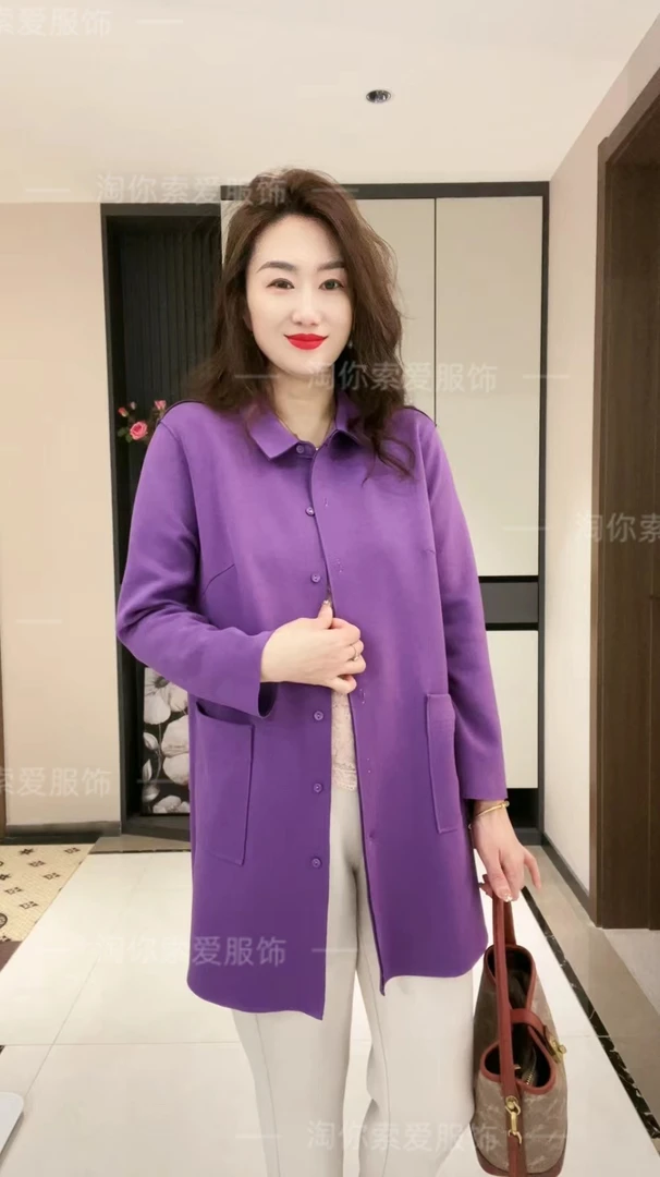 5020春秋气质显瘦百搭时尚休闲纯色翻领洋气宽松开衫
