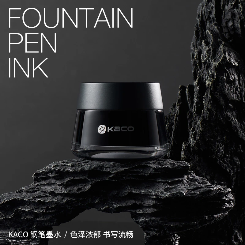 KACO 大容量钢笔墨水50ML瓶装玄武黑 水性染料型非碳素 出水顺畅