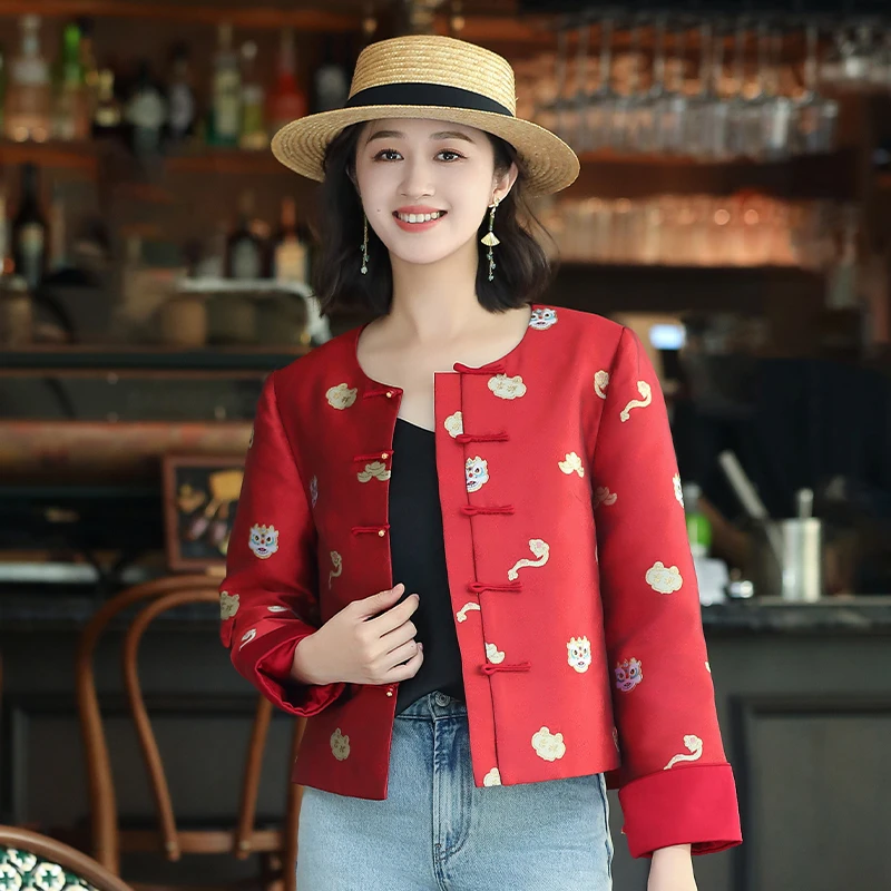 反季清 新中式短外套春季新款中国风红色提花日常改良百搭24540
