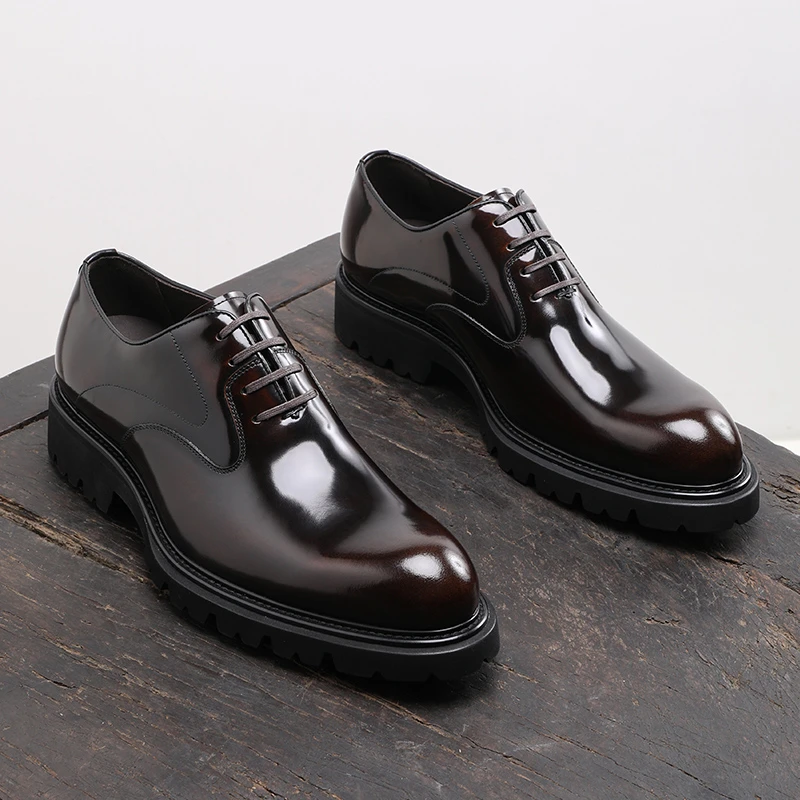 英伦风正装商务休闲皮鞋时尚通勤厚底增高亮皮牛津鞋真皮新郎婚鞋