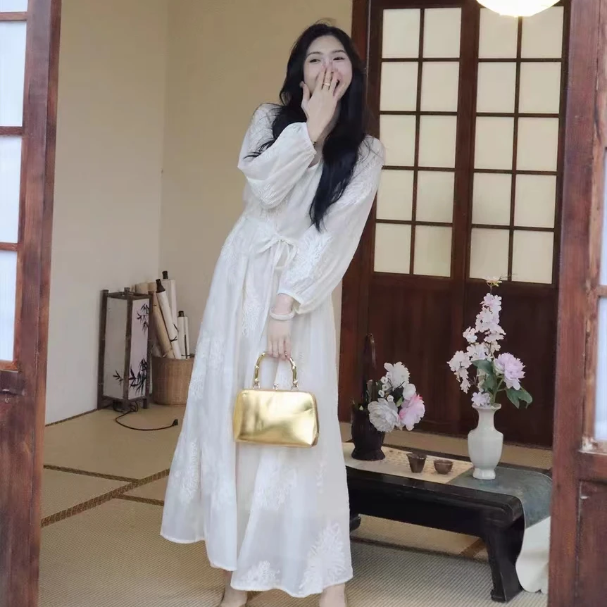 【雾花】国风新中式禅意气质刺绣宽松连衣裙女春夏+吊带