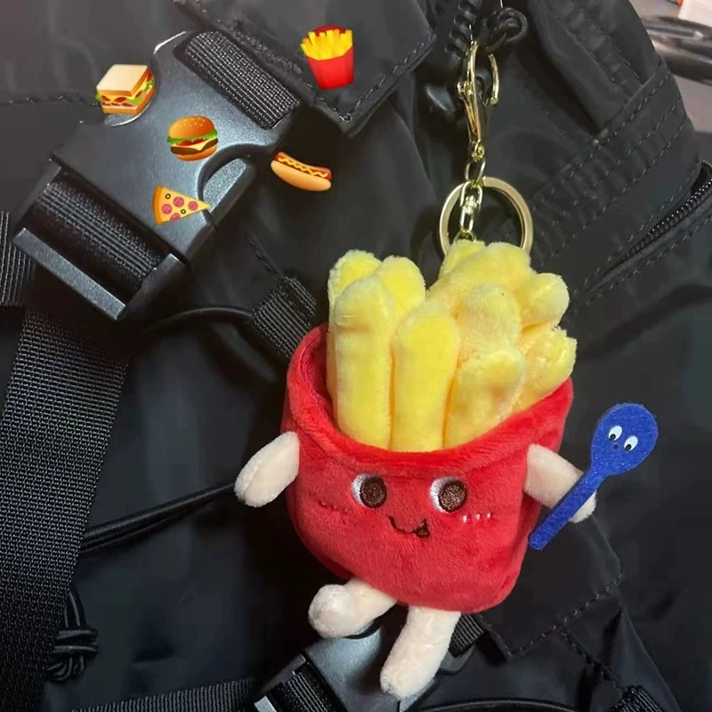 创意薯条汉堡挂件可爱毛绒背包书包挂饰学生情侣款公仔玩偶钥匙扣