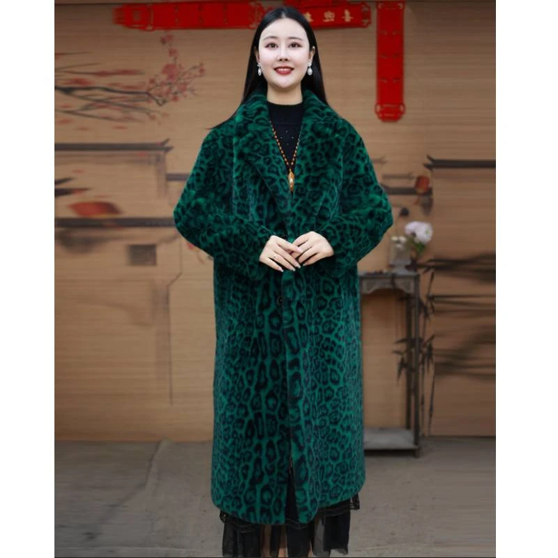 【九妹家】X长款气质豹纹大翻领外套显瘦气质秋冬款时尚