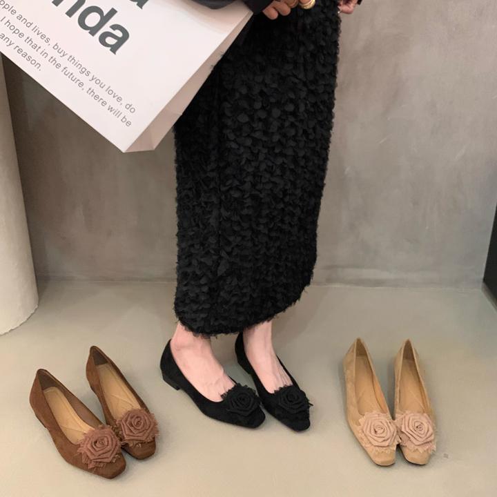 小香撞色花朵新中式单鞋法式女鞋黑色鞋子秋冬新款韩版粗跟高跟