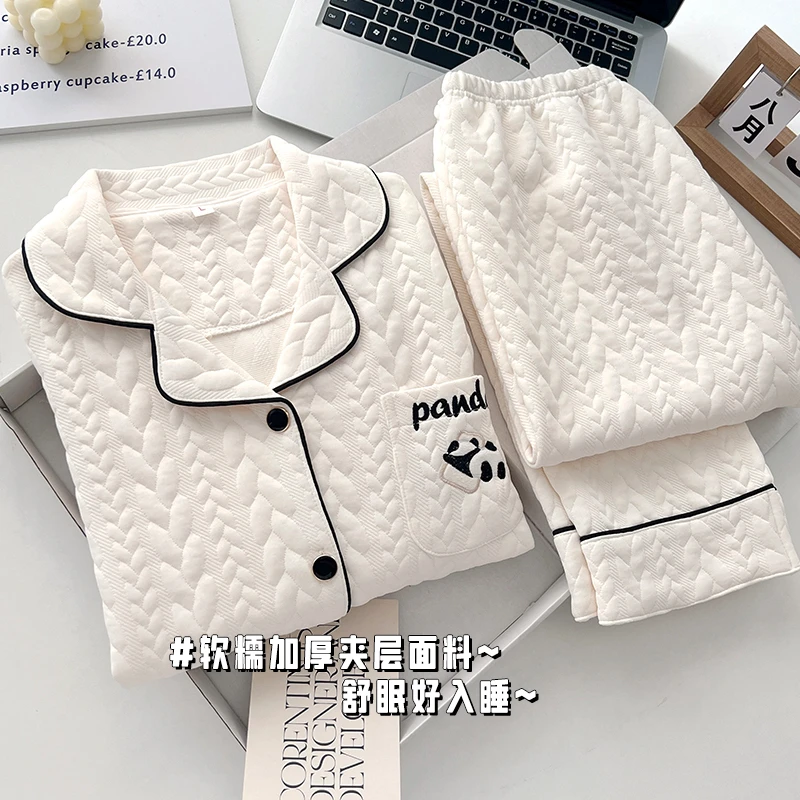 睡衣女款秋冬季加厚保暖2024新款空气棉夹层棉冬天卡通家居服外穿
