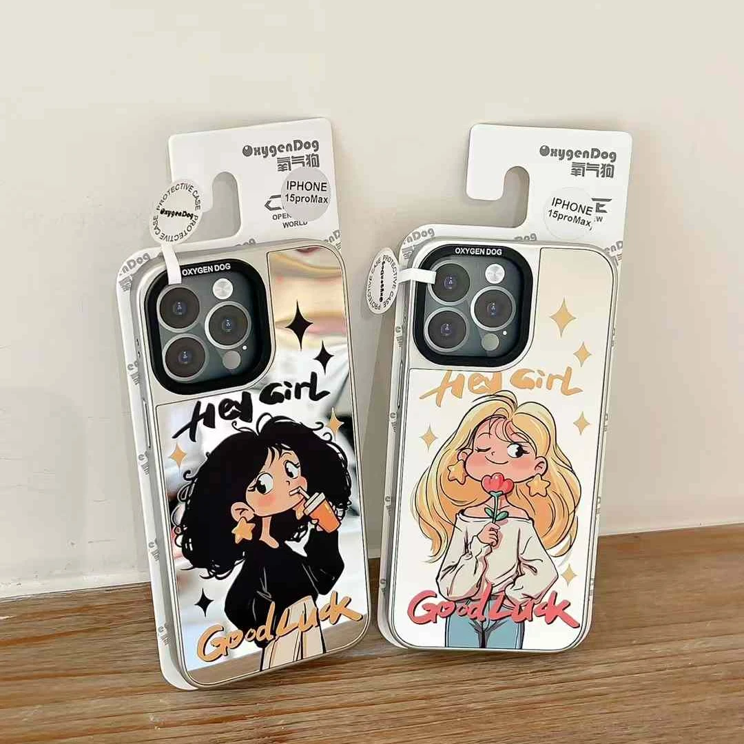 氧气狗新款银框镜面时尚女孩适用iP16promax手机壳15pro电镀14/13