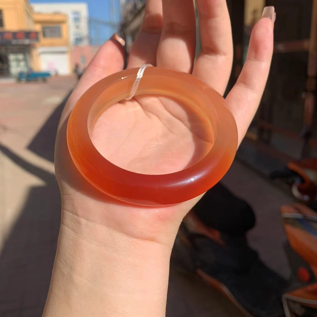 纯天然原石江料转运红福镯新年款玛瑙手镯正圈鸿运当头