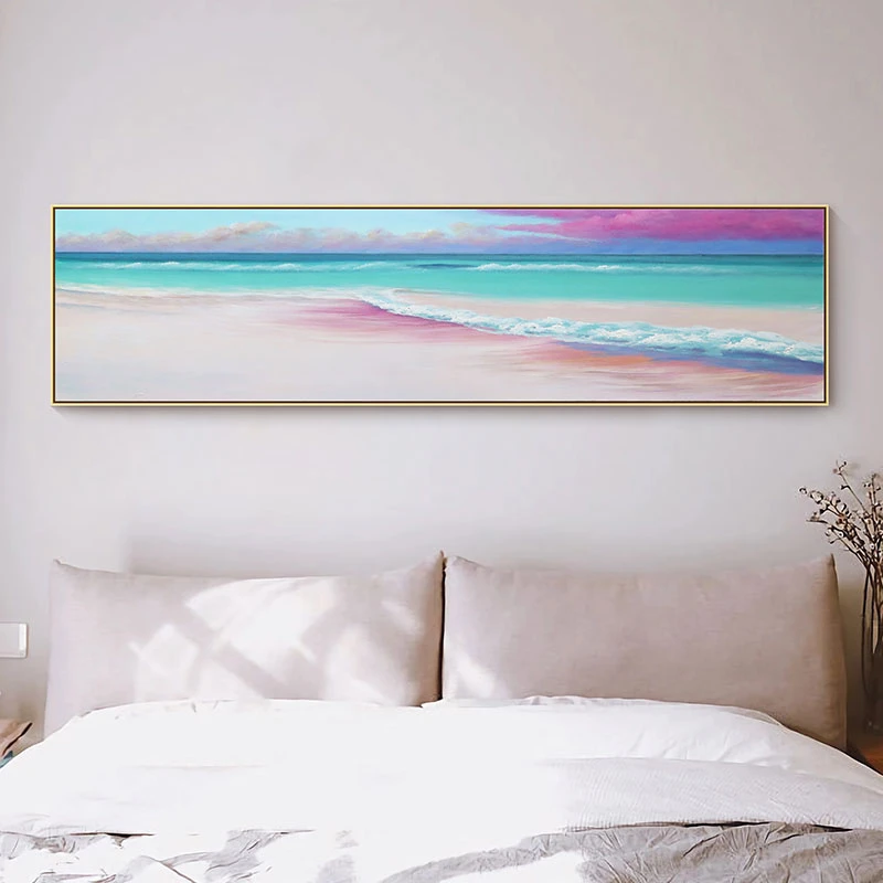 卧室床头简约现代装饰画《温柔的海岸线》ins奶油风主卧油画