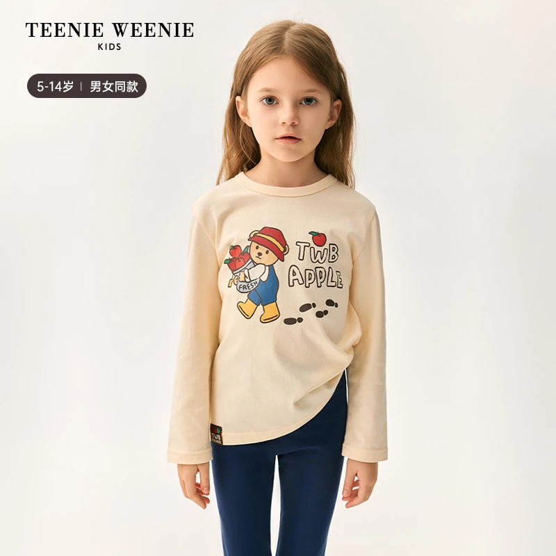 TeenieWeenie Kids小熊童装24秋季新款男女童罗纹圆领舒适印花T恤