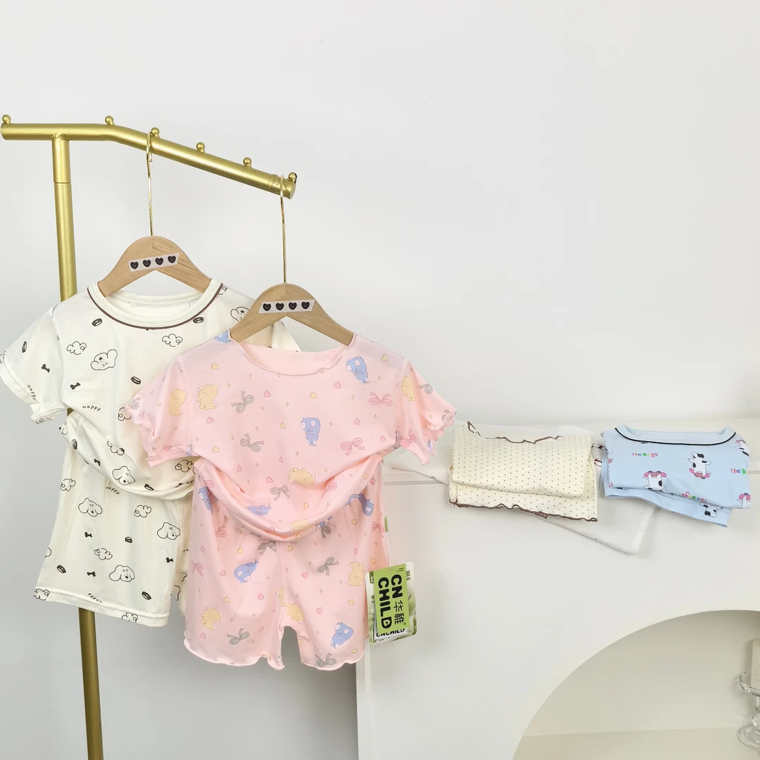 华稚夏季新款儿童莫棉短袖短裤家居服套装