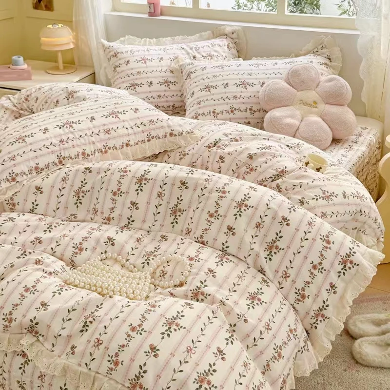 秋冬小清新碎花韩式加厚床盖全棉四件套纯棉被套床上用品公主风