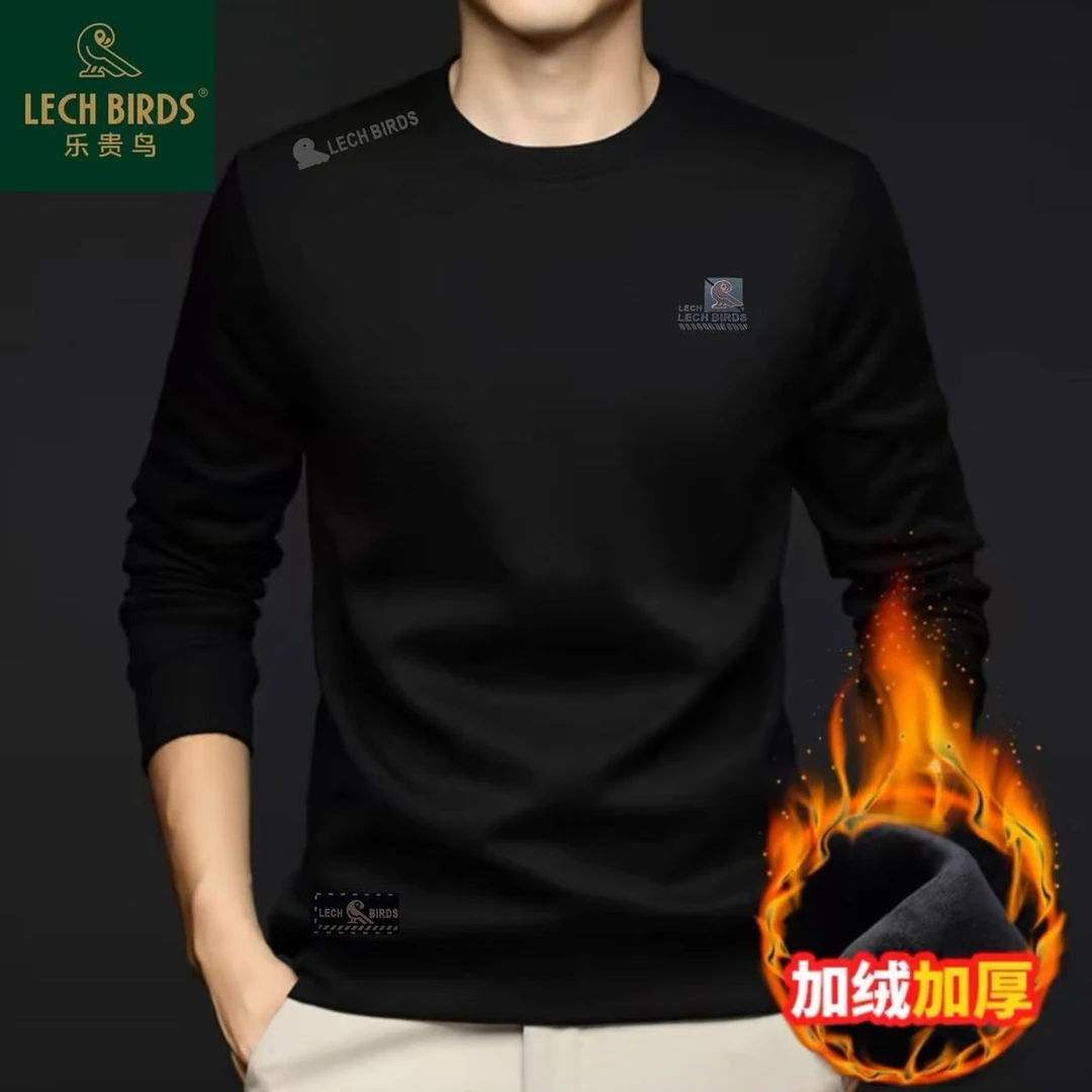 乐贵鸟男士商务休闲加绒加厚保暖圆领卫衣A6655