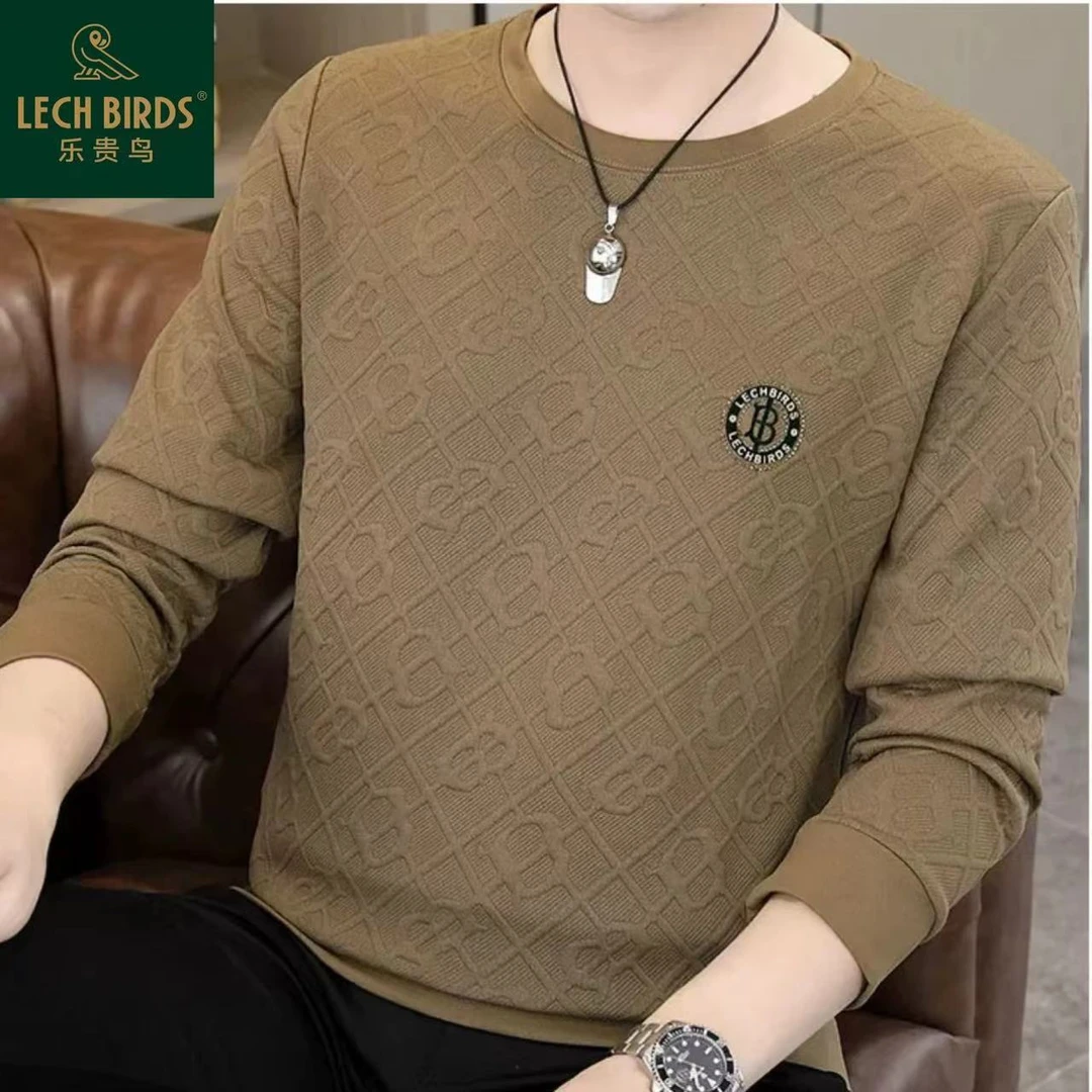 乐贵鸟2025年男士秋季反季休闲印花提花时尚百搭圆领卫衣12301001