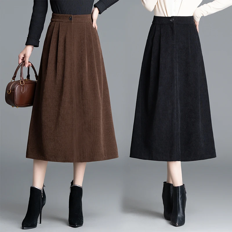 雪尼尔高腰显瘦半身裙女秋冬季新款中长款A字伞裙