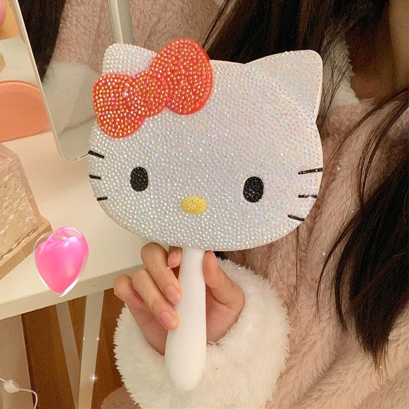 hellokitty镜子学生宿舍专用凯蒂猫diy贴满钻手持化妆镜网红爆款