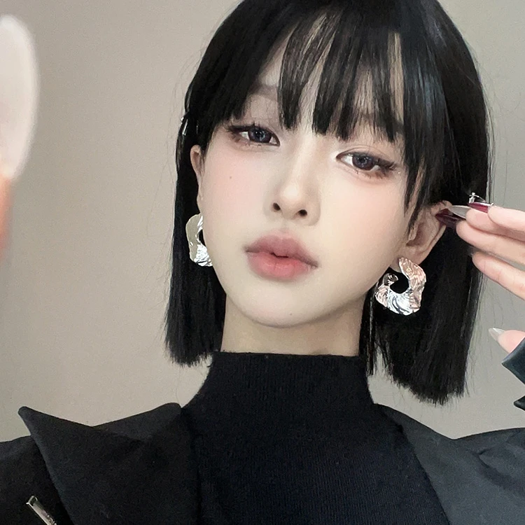 合金耳饰 气质夸张不规则金属褶皱耳环女欧美风设计感耳钉耳饰