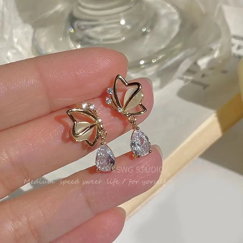 温柔水滴耳钉 精致小众ins风高级气质轻奢设计百搭蝴蝶耳环