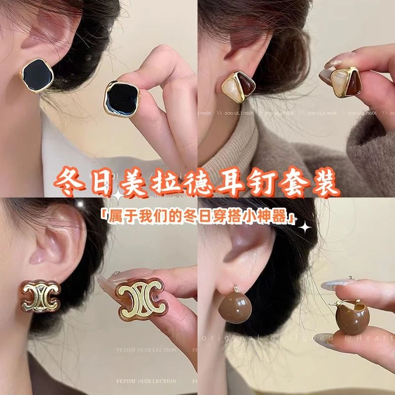 法式复古不规则方形耳环小众设计冷淡风高级时尚秋冬百搭轻奢耳饰