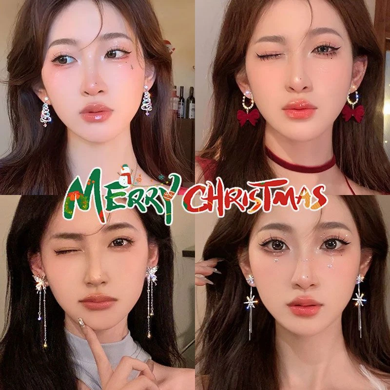 微镶圣诞树耳钉轻奢小众高级感耳环晚会精致少女圣诞节耳饰品