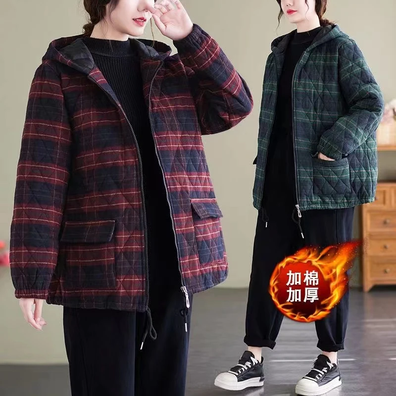 棉袄宽松格子冬季棉衣时尚中老年轻薄小棉袄爆款2023外套冬季棉服